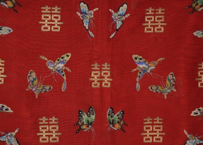 图片[3]-Red Nasal Yarn Hundred Butterflies Gold Double Happiness Single Cloak-China Archive